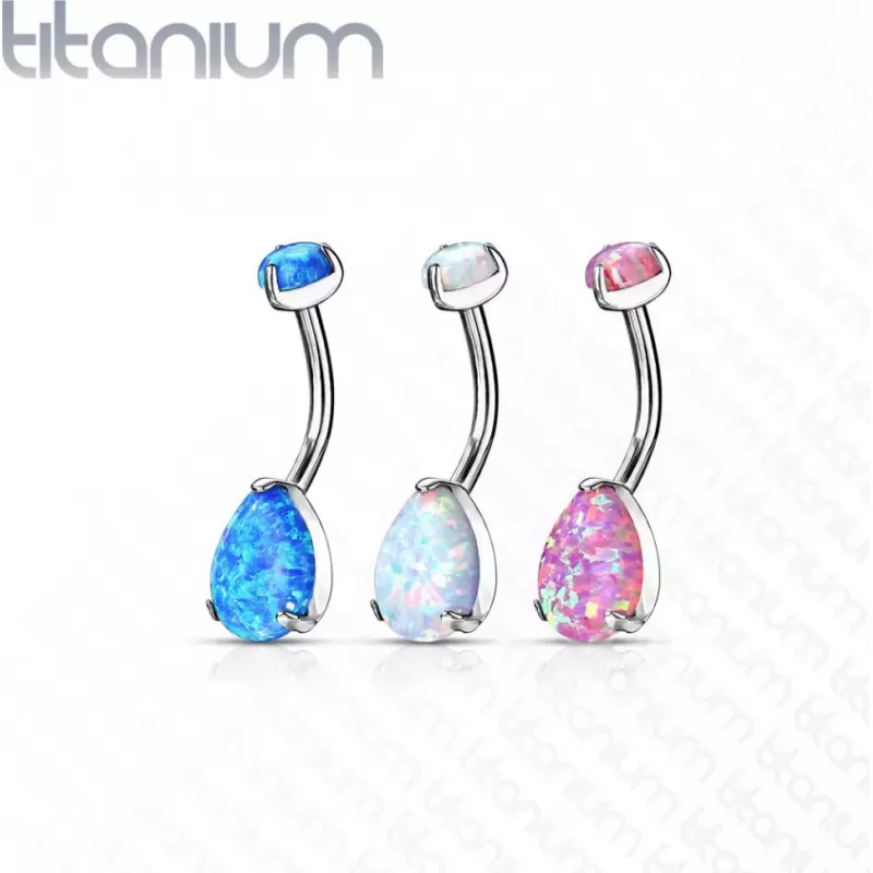 Серьга банан для пирсинга пупка Pirslab T23N14-OP22 из титана с синтетическим опалом