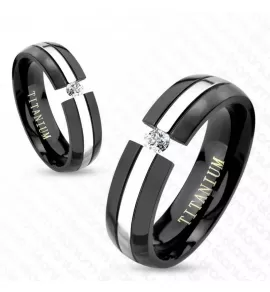 Кольцо из титана TATIC R-TI-4392 черное с фианитом
