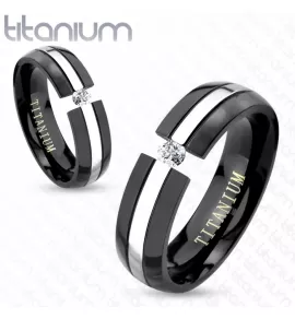 Кольцо из титана TATIC R-TI-4392 черное с фианитом