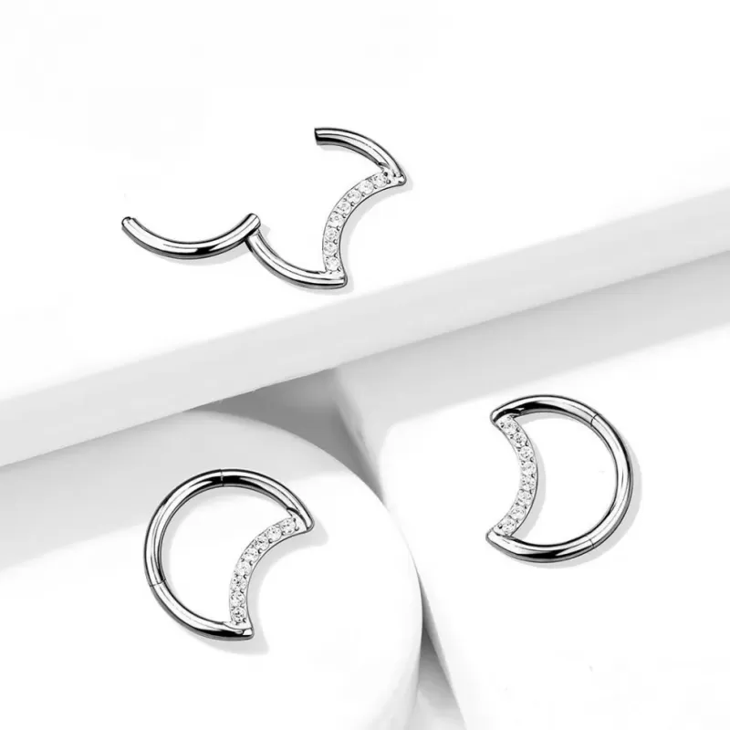 Кольцо кликер месяц из титана с фианитами Pirslab RHT65 серьга для пирсинга септума носа, брови, хряща уха, сосков, пупка