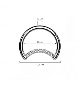 Кольцо кликер месяц из титана с фианитами Pirslab RHT65 серьга для пирсинга септума носа, брови, хряща уха, сосков, пупка