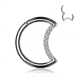 Кольцо кликер месяц из титана с фианитами Pirslab RHT65 серьга для пирсинга септума носа, брови, хряща уха, сосков, пупка
