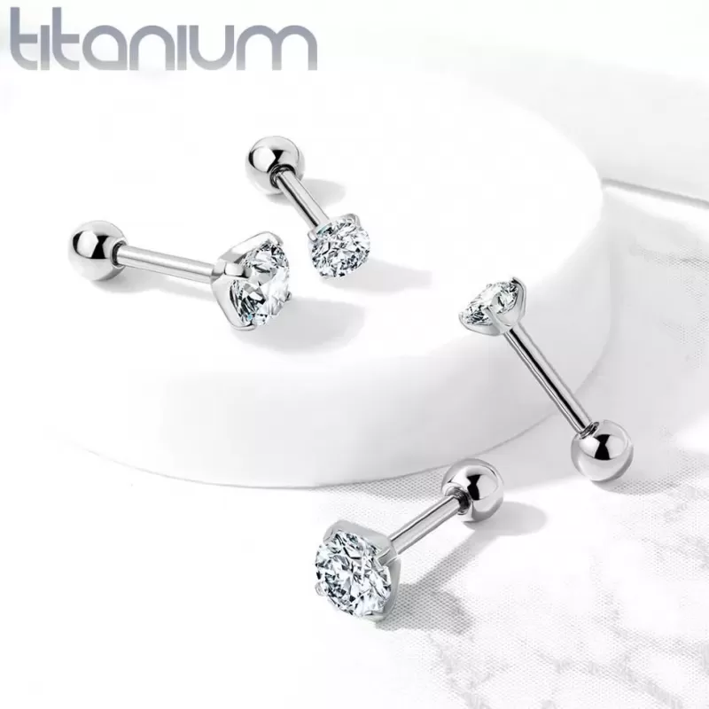 Титановая штанга Pirslab T23J04-C для пирсинга хряща уха (хеликс, трагус) с фианитом