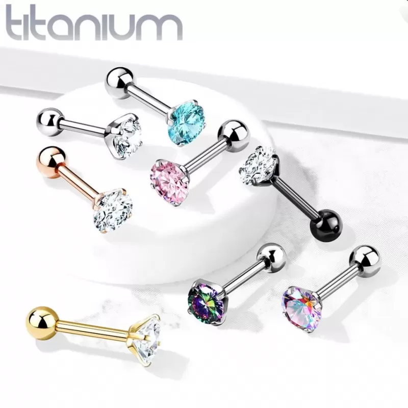 Титановая штанга Pirslab T23J04-C для пирсинга хряща уха (хеликс, трагус) с фианитом