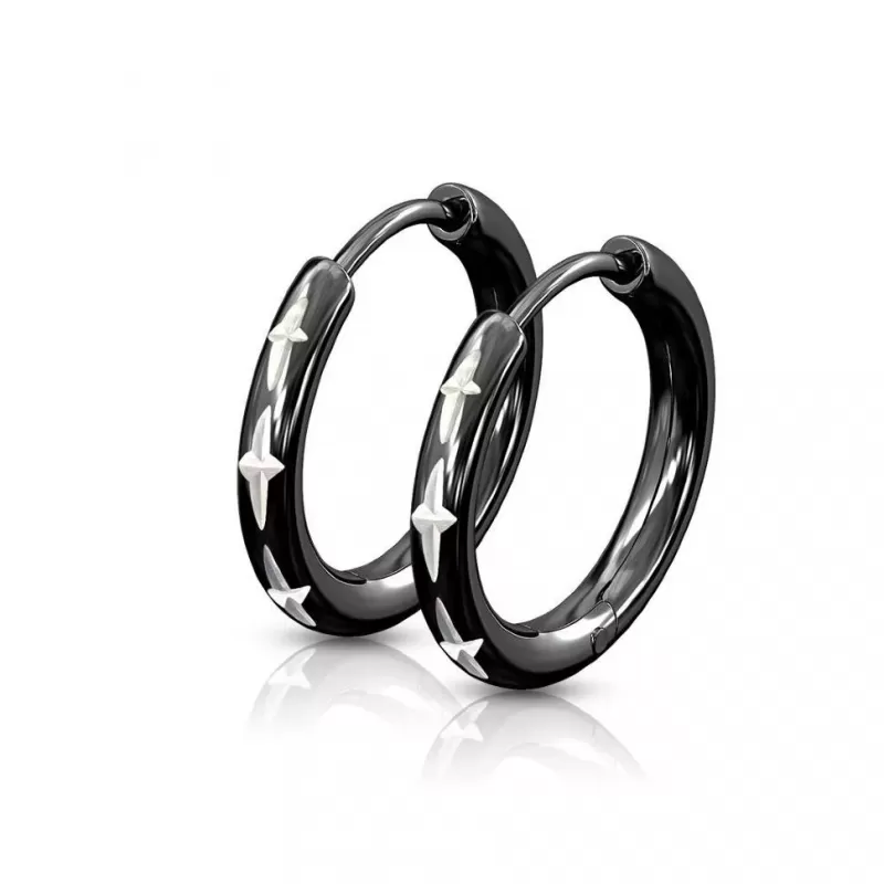 Черные серьги конго из стали с крестами TATIC SEH02K (разного диаметра)