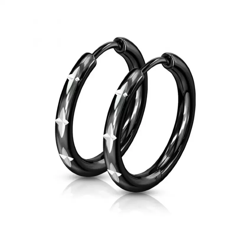 Черные серьги конго из стали с крестами TATIC SEH02K (разного диаметра)
