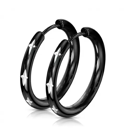 Черные серьги конго из стали с крестами TATIC SEH02K (разного диаметра)