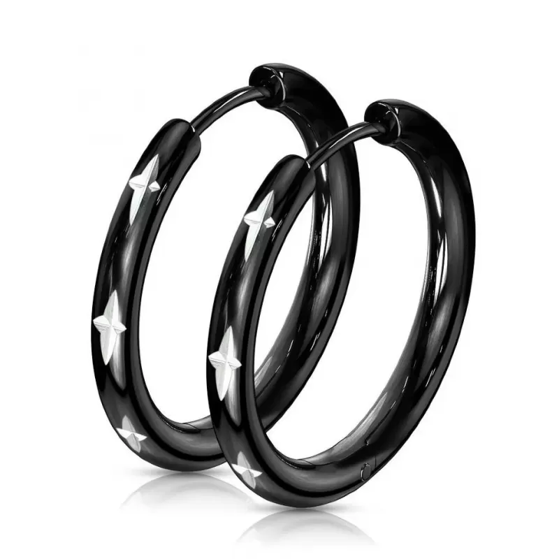 Черные серьги конго из стали с крестами TATIC SEH02K (разного диаметра)