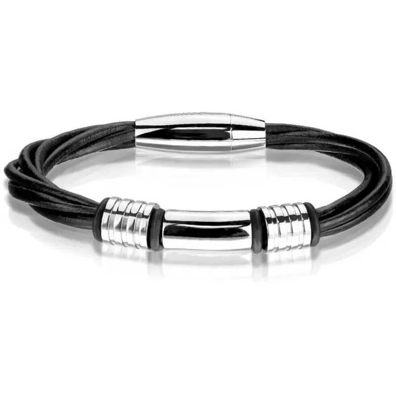 Мужской браслет из экокожи со стальными шармами TATIC SBL-0927K-2-ST черный