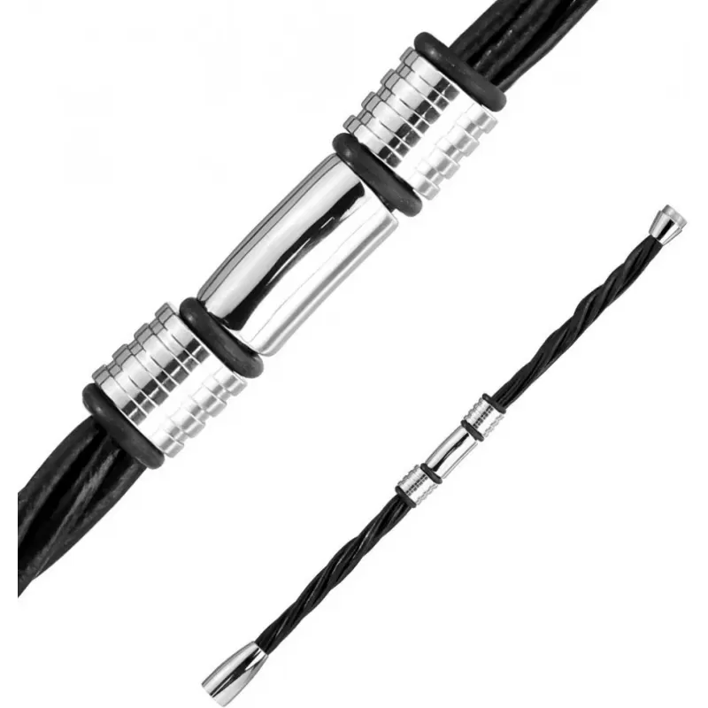 Мужской браслет из экокожи со стальными шармами TATIC SBL-0927K-2-ST черный