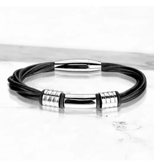Мужской браслет из экокожи со стальными шармами TATIC SBL-0927K-2-ST черный