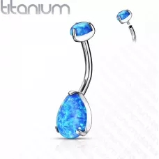 Серьга банан для пирсинга пупка Pirslab T23N14-OP05 из титана с синтетическим опалом