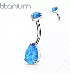 Серьга банан для пирсинга пупка Pirslab T23N14-OP05 из титана с синтетическим опалом