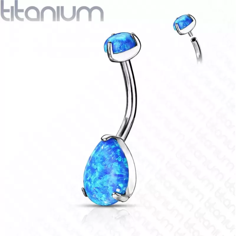 Серьга банан для пирсинга пупка Pirslab T23N14-OP05 из титана с синтетическим опалом