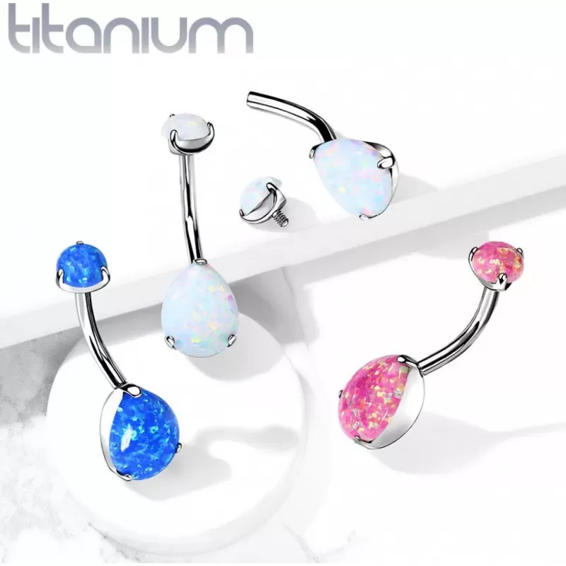 Серьга банан для пирсинга пупка Pirslab T23N14-OP05 из титана с синтетическим опалом