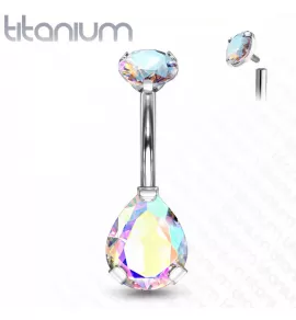 Титановая серьга-банан для пирсинга пупка Pirslab T23N12-AB с фианитом в форме капли