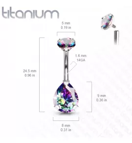 Титановая серьга-банан для пирсинга пупка Pirslab T23N12-AB с фианитом в форме капли