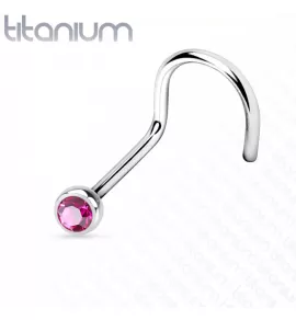 Титановая серьга-гвоздик (улитка) для пирсинга носа Pirslab T23NO3-F с фианитом