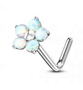 Стальная серьга нострил (гвоздик) для пирсинга крыла носа "Цветок" PiercedFish NOL-593 с искусственным опалом