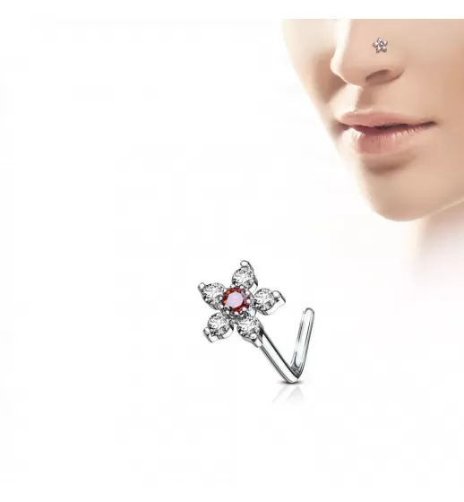 Серьга-гвоздик (нострил) для пирсинга крыла носа PiercedFish NOL-625 с фианитами в форме цветка