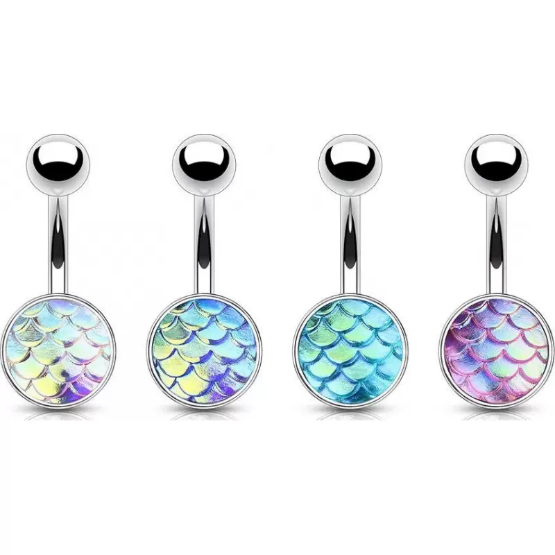 Серьга банан из стали для пирсинга пупка Piercedfish NSD1923 с узором чешуи