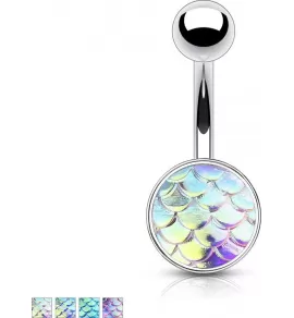 Серьга банан из стали для пирсинга пупка Piercedfish NSD1923 с узором чешуи