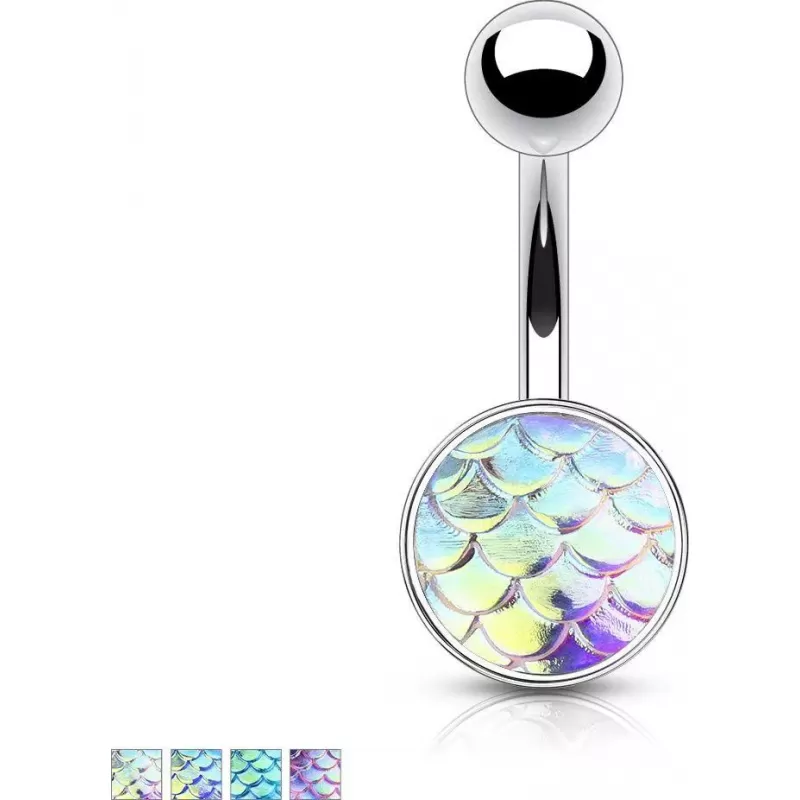 Серьга банан из стали для пирсинга пупка Piercedfish NSD1923 с узором чешуи