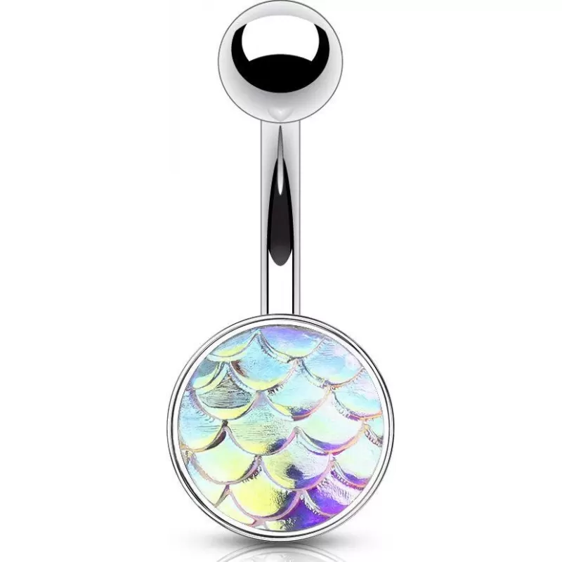Серьга банан из стали для пирсинга пупка Piercedfish NSD1923 с узором чешуи