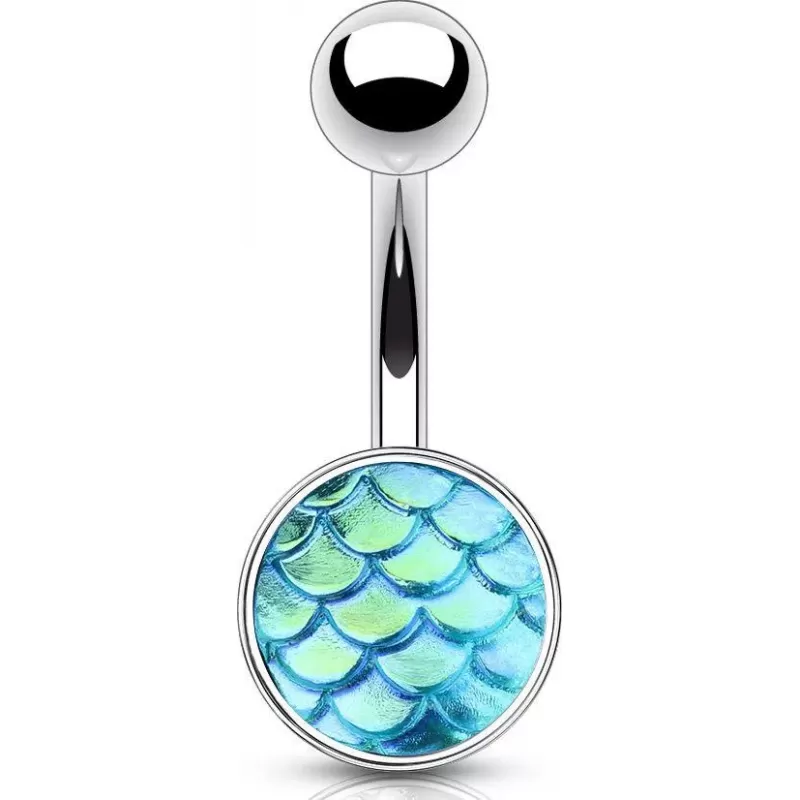 Серьга банан из стали для пирсинга пупка Piercedfish NSD1923 с узором чешуи