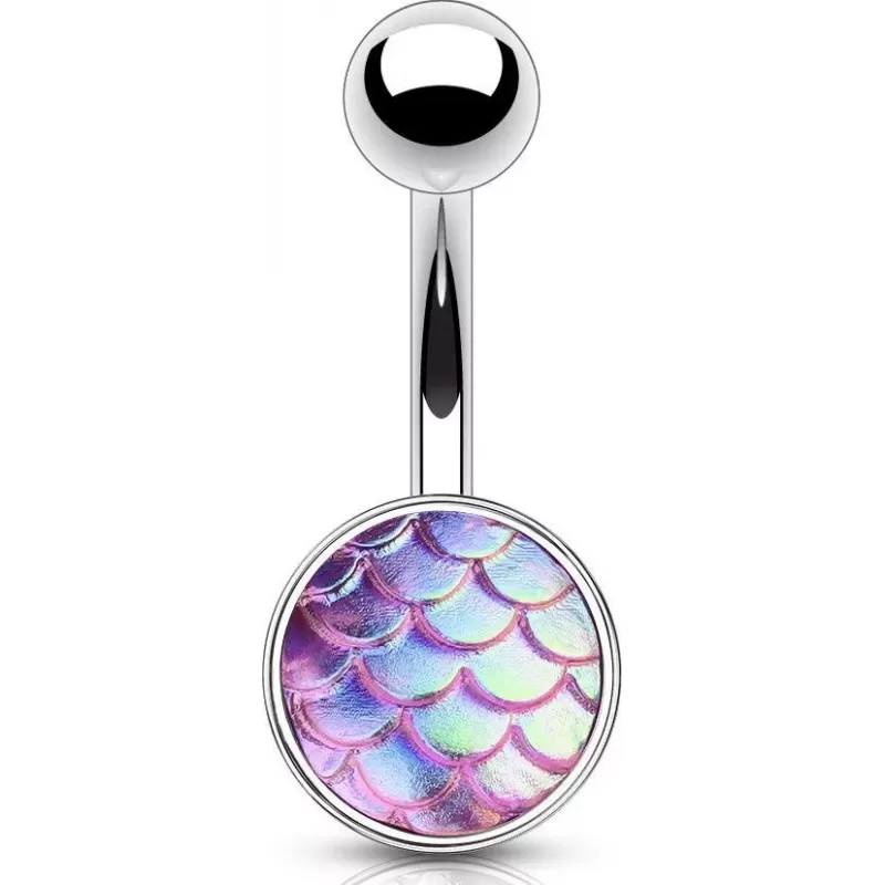 Серьга банан из стали для пирсинга пупка Piercedfish NSD1923 с узором чешуи