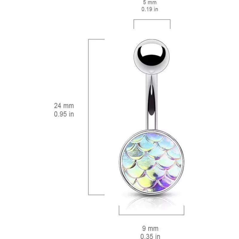 Серьга банан из стали для пирсинга пупка Piercedfish NSD1923 с узором чешуи