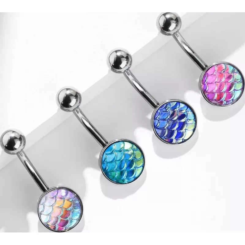 Серьга банан из стали для пирсинга пупка Piercedfish NSD1923 с узором чешуи