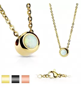 Колье из цепочки с круглым кулоном и опалом TATIC SNP-02 из стали