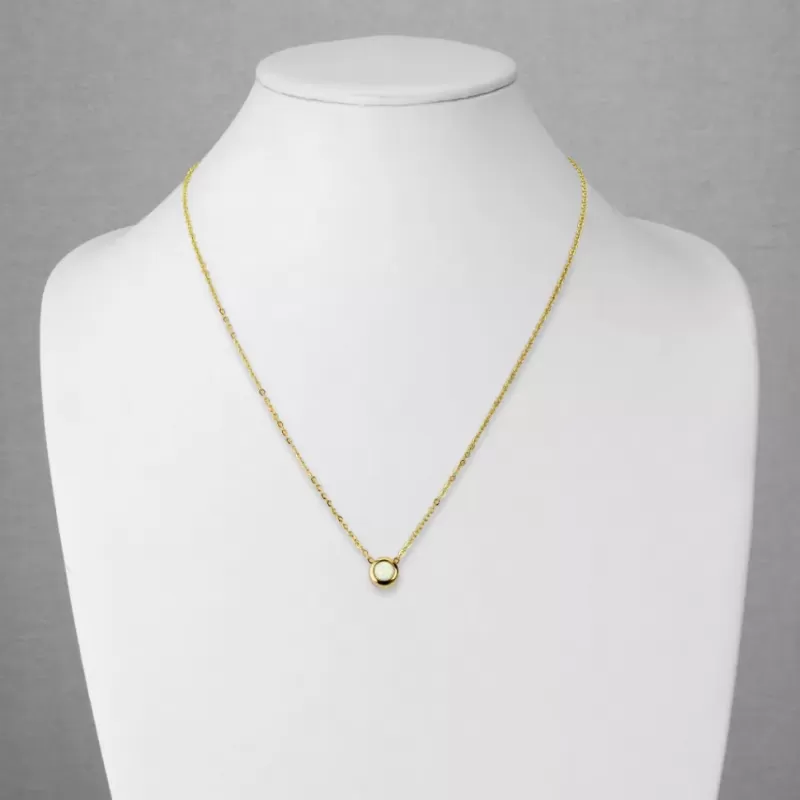 Колье из цепочки с круглым кулоном и опалом TATIC SNP-02 из стали