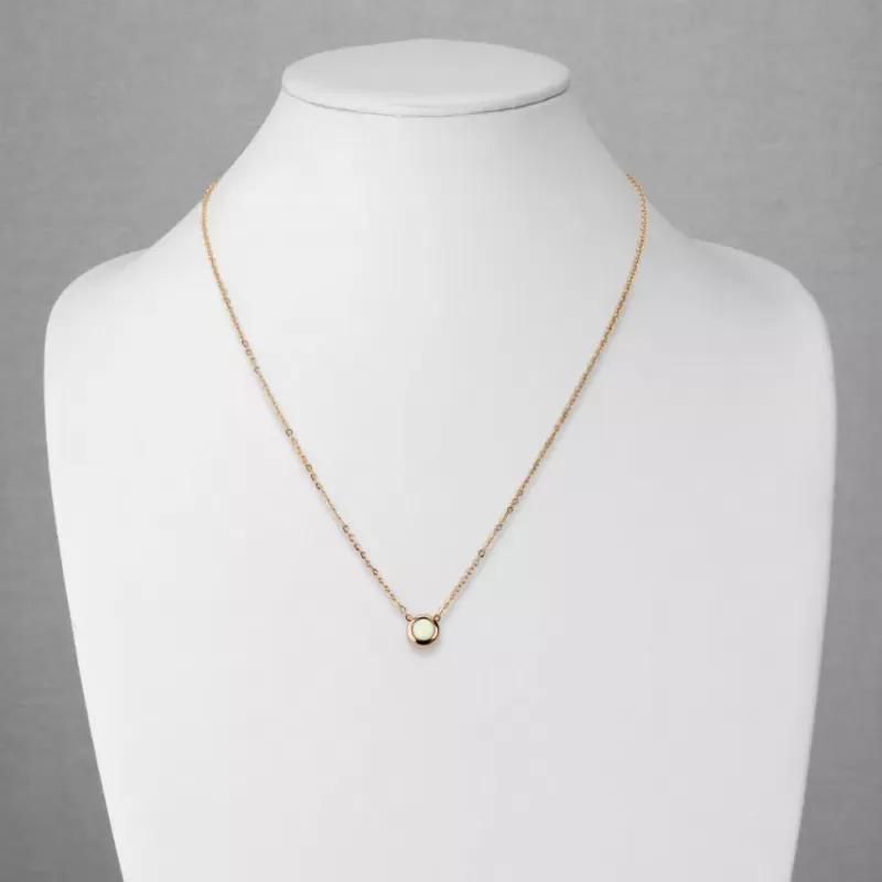 Колье из цепочки с круглым кулоном и опалом TATIC SNP-02 из стали