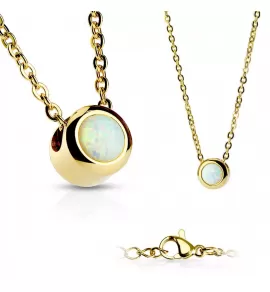 Колье из цепочки с круглым кулоном и опалом TATIC SNP-02 из стали