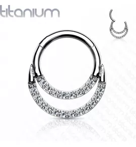 Двойное кольцо кликер из титана с фианитами Pirslab RHT67 серьга для пирсинга септума носа, трагуса, хеликса уха, брови, сосков