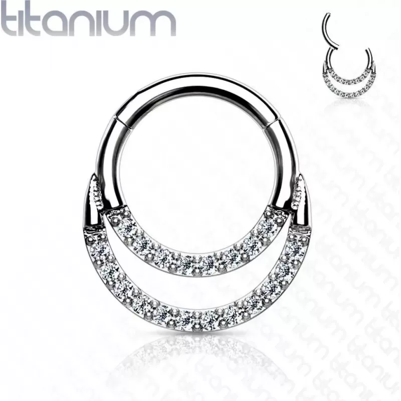 Двойное кольцо кликер из титана с фианитами Pirslab RHT67 серьга для пирсинга септума носа, трагуса, хеликса уха, брови, сосков