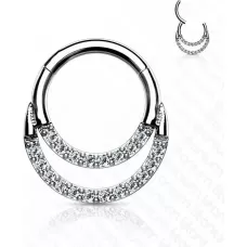 Двойное кольцо кликер из титана с фианитами Pirslab RHT67 серьга для пирсинга септума носа, трагуса, хеликса уха, брови, сосков