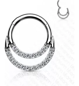 Двойное кольцо кликер из титана с фианитами Pirslab RHT67 серьга для пирсинга септума носа, трагуса, хеликса уха, брови, сосков