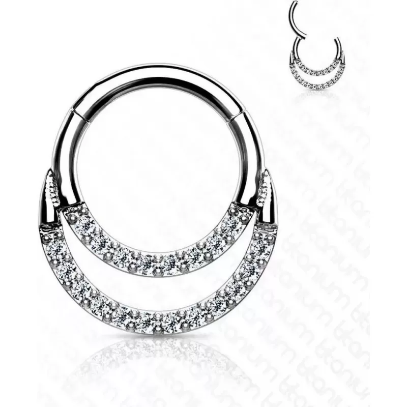 Двойное кольцо кликер из титана с фианитами Pirslab RHT67 серьга для пирсинга септума носа, трагуса, хеликса уха, брови, сосков