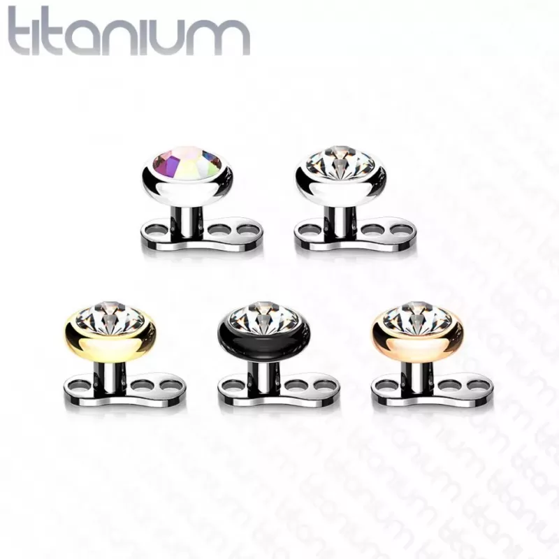 Микродермал из титана с кристаллом Pirslab TID02, якорь и накрутка для плоскостного пирсинга лица и тела