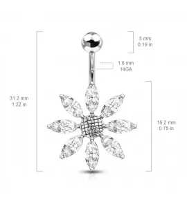 Серьга банан для пирсинга пупка Pirslab NTR3630-P из титана в форме цветка с фианитами