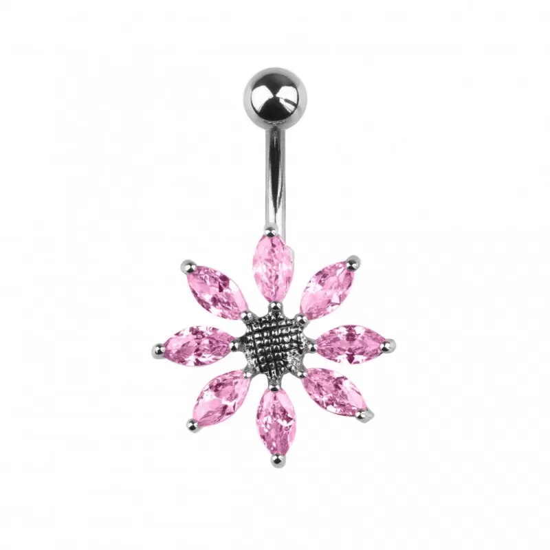 Серьга банан для пирсинга пупка Pirslab NTR3630-P из титана в форме цветка с фианитами