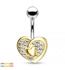 Серьга для пирсинга пупка (банан) "Сердце" PiercedFish NSQ-5038 из стали с фианитами