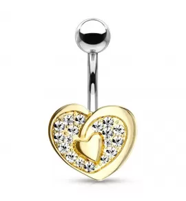 Серьга для пирсинга пупка (банан) "Сердце" PiercedFish NSQ-5038 из стали с фианитами