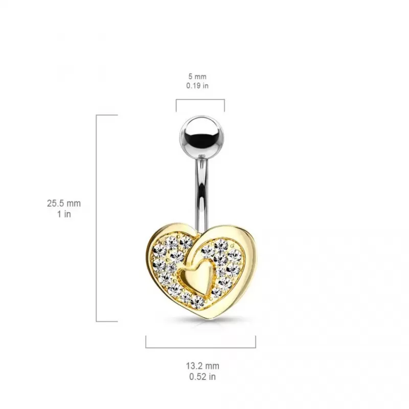 Серьга для пирсинга пупка (банан) "Сердце" PiercedFish NSQ-5038 из стали с фианитами