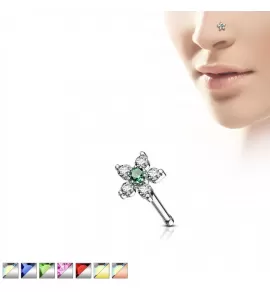 Серьга нострил (гвоздик) для пирсинга крыла носа PiercedFish NOB-625 с фианитами в форме цветка