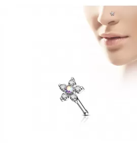 Серьга нострил (гвоздик) для пирсинга крыла носа PiercedFish NOB-625 с фианитами в форме цветка