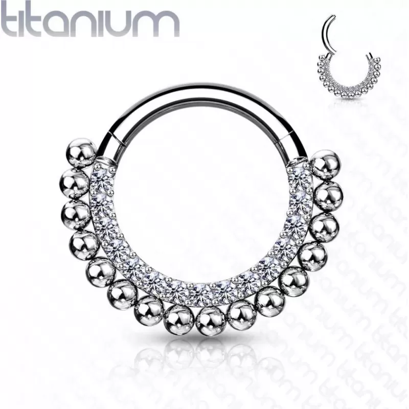 Кольцо кликер из титана с фианитами Pirslab RHT68 серьга для пирсинга септума носа, трагуса, хеликса, уха, брови, сосков